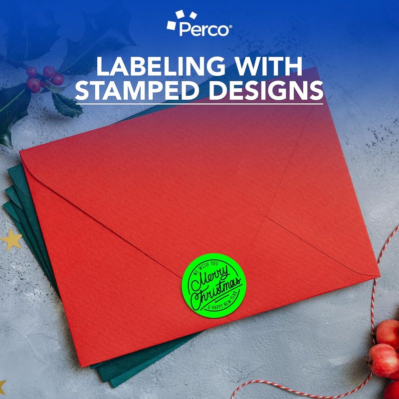 Perco ملصقات دوائر دائرية خضراء متألقة من بيركو بحجم 3 إنش مع لاصق دائم 500 ملصق لكل لفة ألوان زاهية التصاق قوي مصنوعة في الولايات المتحدة الأمريكية - Image 5