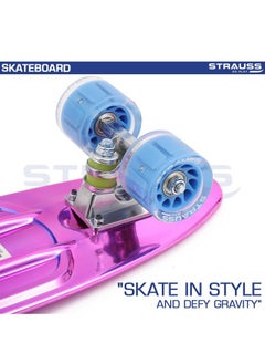 STRAUSS STRAUSS Cruiser Penny Skateboard, Anti-Skid Board with ABEC-7 High Precision Bearings, PU Light-Up Wheels, for Ages 8+ (22 X 6 Inch, Pink, Blue)  - Image 4