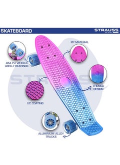 STRAUSS STRAUSS Cruiser Penny Skateboard, Anti-Skid Board with ABEC-7 High Precision Bearings, PU Light-Up Wheels, for Ages 8+ (22 X 6 Inch, Pink, Blue)  - Image 5