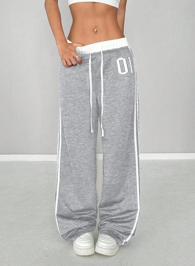 تايك تو بنطلون رياضي نسائي رمادي بشريط جانبي وخصر برباط - Image 3