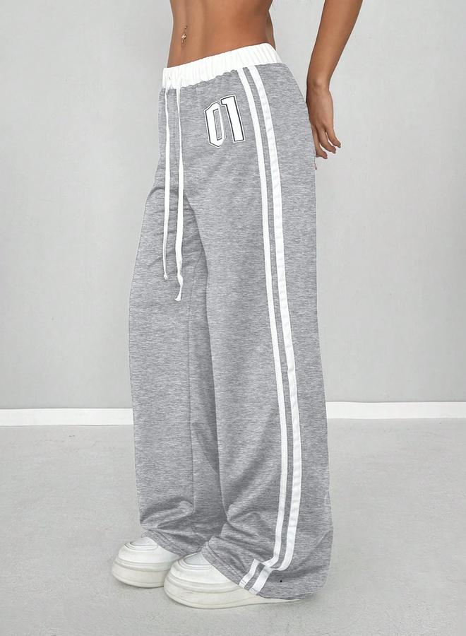 تايك تو بنطلون رياضي نسائي رمادي بشريط جانبي وخصر برباط - Image 4