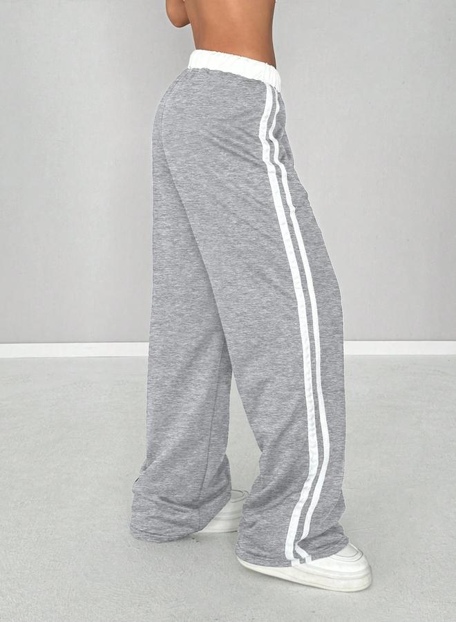 تايك تو بنطلون رياضي نسائي رمادي بشريط جانبي وخصر برباط - Image 2