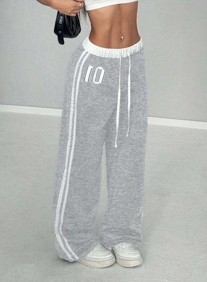 تايك تو بنطلون رياضي نسائي رمادي بشريط جانبي وخصر برباط - Image 5