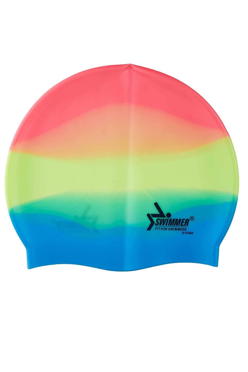 Swimmer Silicone Swimming Cap - Orange And Blue
