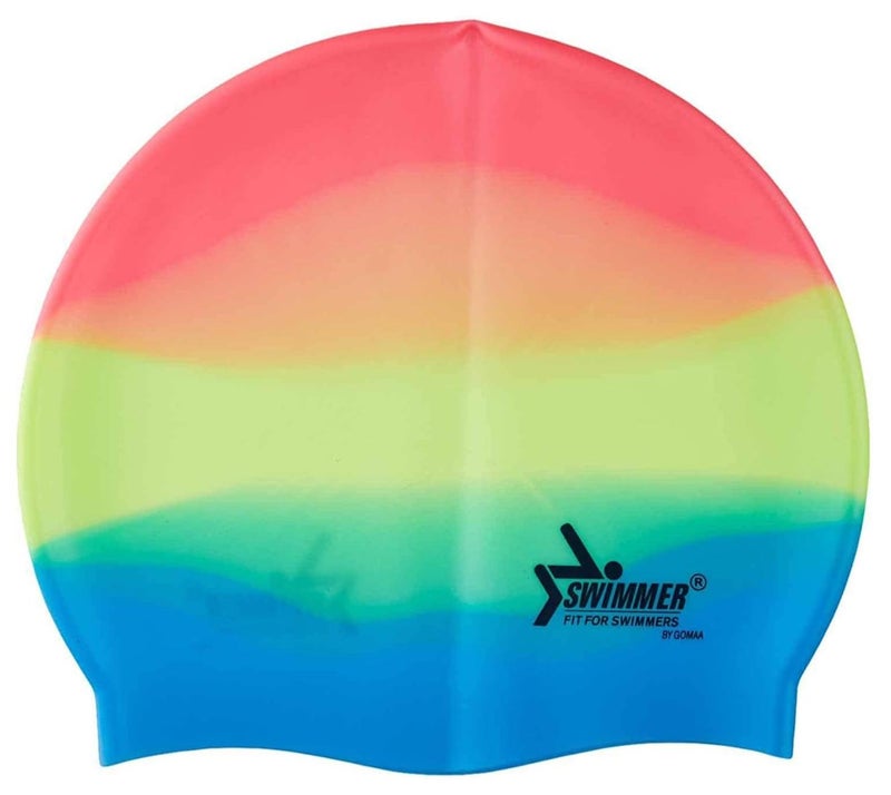 Swimmer Silicone Swimming Cap - Orange And Blue