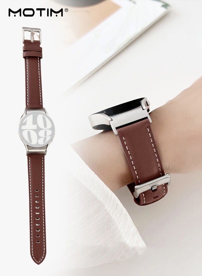 Motim 20mm Leather Watch Strap, Watch Bands Replacement Band Compatible with Samsung Galaxy Watch 6 40/44mm, Watch 6 43/47mm, Galaxy Watch 5 Pro 45mm/Watch5 40/44mm, Watch 4 Replacement Band  - Image 1