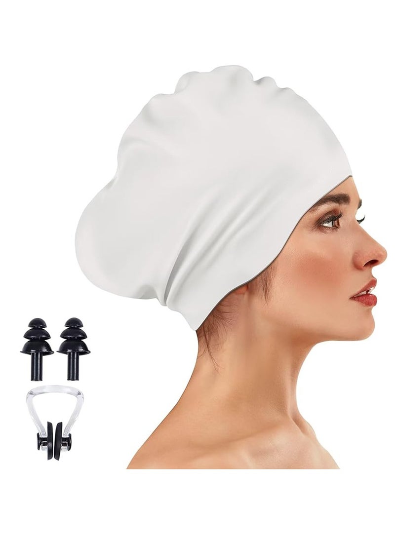 SänHahn Extra Large Swim Cap for Braids and Dreadlocks Swimming Cap for Women Long Hair Braids Dreads Locs Thick Curly Hair Waterproof Silicone Swim Caps Keep Your Hair Dry - White  - Image 1