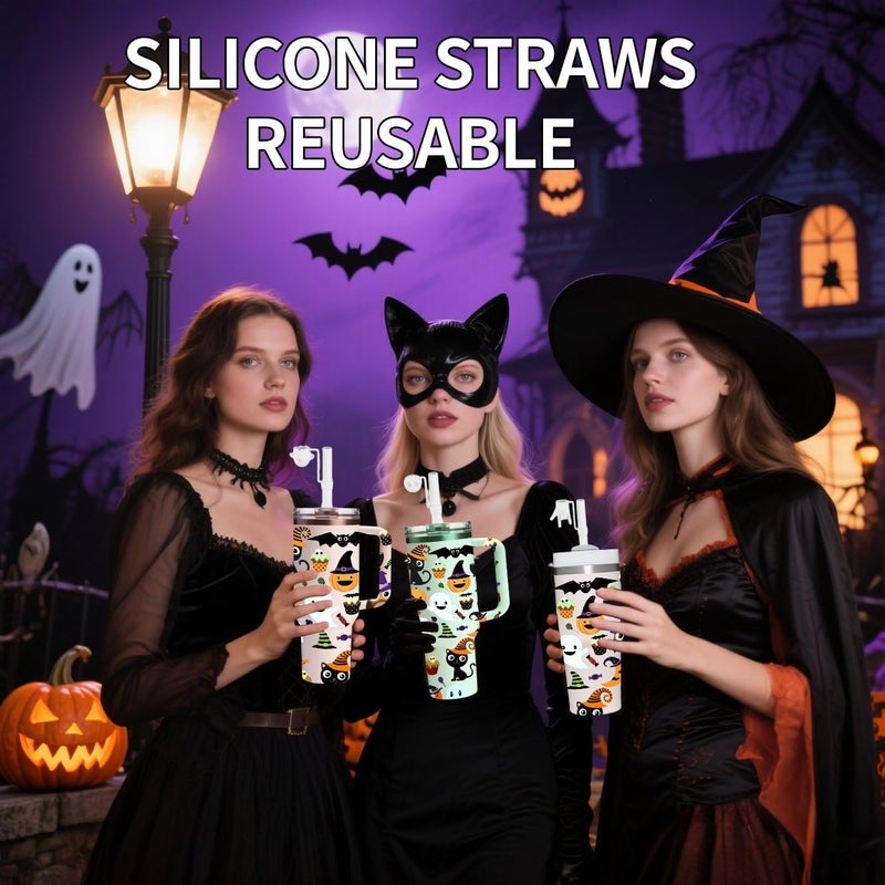 Doboli Halloween Party Favors 2025, Replacement 12 Inch Long Silicone Straw With Cover, Compatible with Stanley Owala 40 oz 30 oz Cup Tumbler, Funny 6 Pack Reusable Straw with Cleaning Brush - Image 5