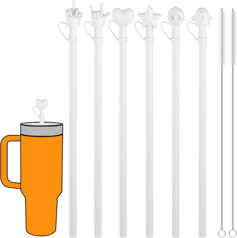 Doboli Halloween Party Favors 2025, Replacement 12 Inch Long Silicone Straw With Cover, Compatible with Stanley Owala 40 oz 30 oz Cup Tumbler, Funny 6 Pack Reusable Straw with Cleaning Brush - Image 1