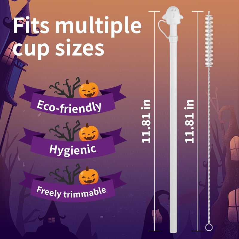 Doboli Halloween Party Favors 2025, Replacement 12 Inch Long Silicone Straw With Cover, Compatible with Stanley Owala 40 oz 30 oz Cup Tumbler, Funny 6 Pack Reusable Straw with Cleaning Brush - Image 2
