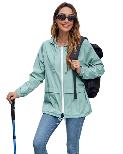 Hount Women's Lightweight Hooded Raincoat Waterproof Packable Active Outdoor Rain Jacket (XXL, Light Green) - Image 5
