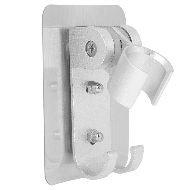 Adjustable Adhesive Metal Shower Head Holder Wall Mounted No Drilling Double Hooks for Hanging Accessories - Silver - Image 1