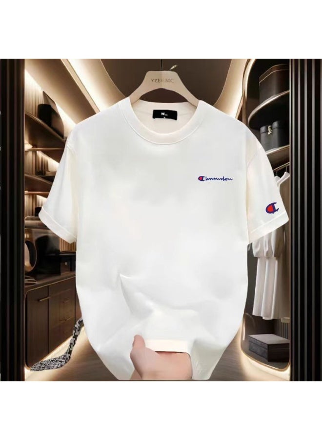 Champion تي شيرت كاجوال أبيض مزخرف 100% قطن بحجم XL - Image 1