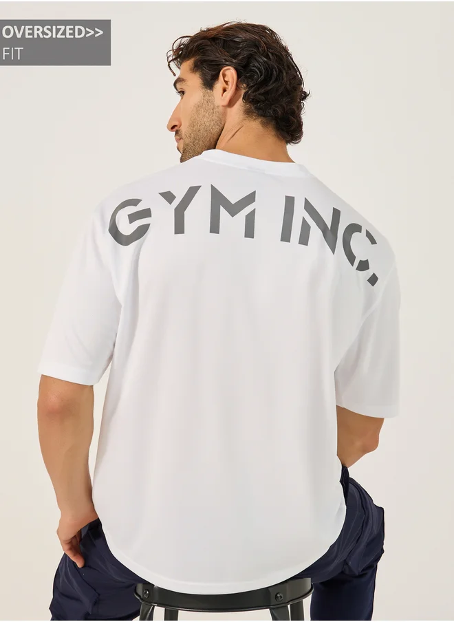 Styli Slogan Print Round Neck Oversized Training T-Shirt