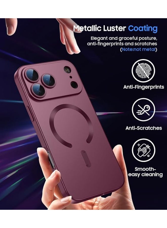 جراب مغناطيسي متوافق مع iPhone 17 Pro [متوافق مع MagSafe] [واقي عدسة الكاميرا المدمج] جراب هاتف رفيع رفيع من السيليكون الناعم المقاوم للصدمات لامع معدني (أحمر نبيذي) - Image 5