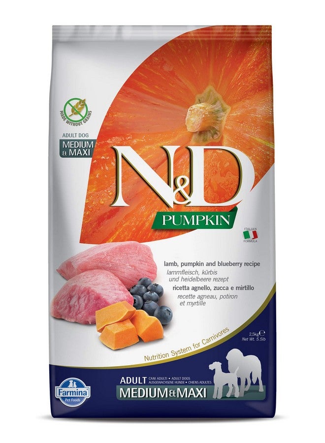 FARMINA N&D Pumpkin Dry Dog Premium Pet Food, Grain-Free, Lamb and Blueberry, Adult Medium & Maxi Breed, 2.5-kg - Image 1