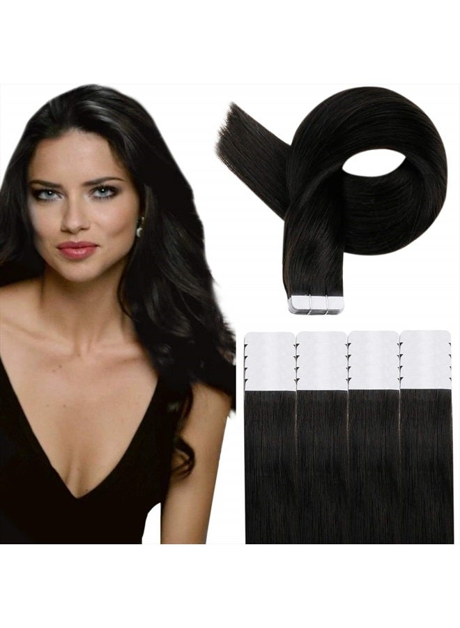 RUNATURE Remy Hair Extensions Tape in Human Hair Natural Black Tape in Hair Extensions Full Ends Double Sided Hair Tape in Extensions Remy Human Hair 20 Inch 50g 20pcs - Image 1