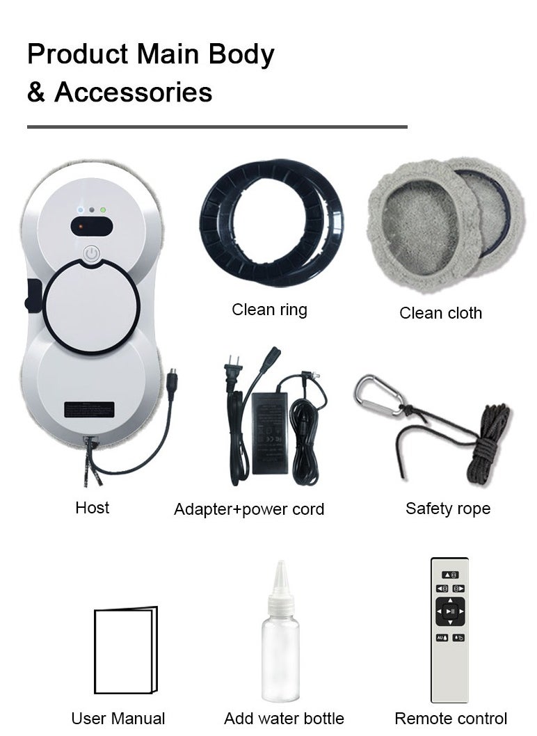 Window Glass Cleaning Automatic Smart Robot with Ultrasonic Water Spray And Control for Outdoor/Indoor Windows Table Tile Ceiling HCR-10 80W 2800pA