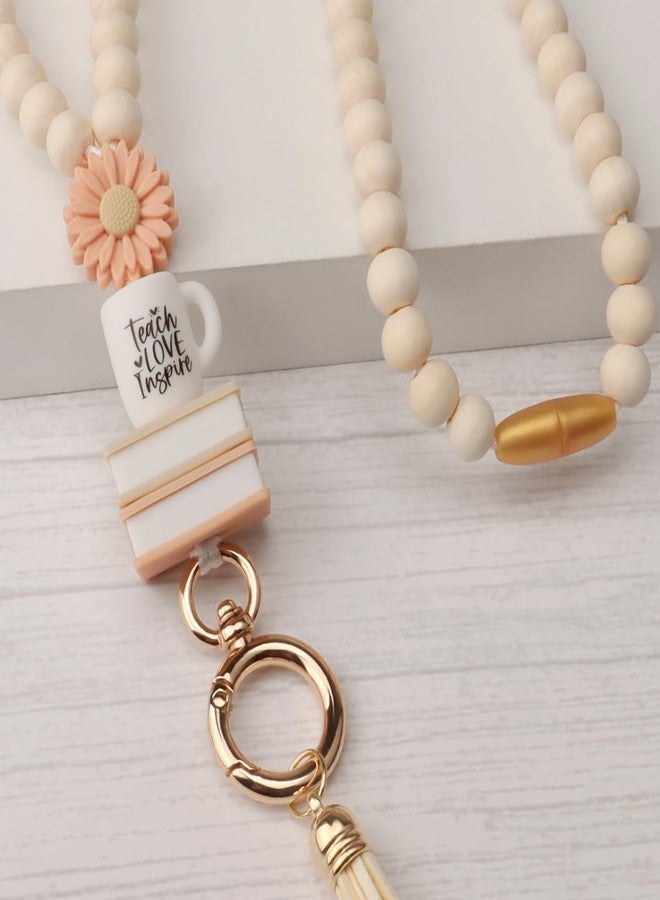 UGELOKI 2024 Teacher Lanyard with ID Holder, Fashion Wood Beaded Lanyard for Key, Super Cute Boho Breakaway Lanyard for Women - Image 3