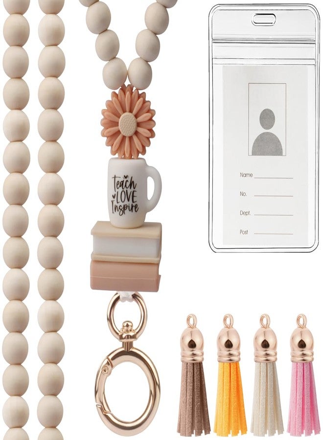 UGELOKI 2024 Teacher Lanyard with ID Holder, Fashion Wood Beaded Lanyard for Key, Super Cute Boho Breakaway Lanyard for Women - Image 1