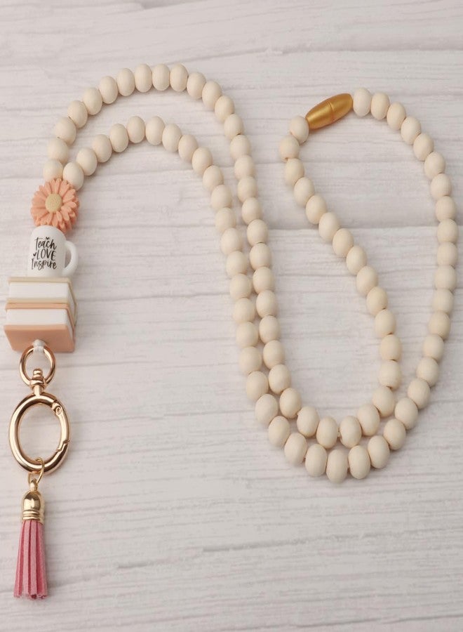 UGELOKI 2024 Teacher Lanyard with ID Holder, Fashion Wood Beaded Lanyard for Key, Super Cute Boho Breakaway Lanyard for Women - Image 2