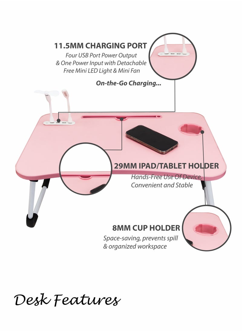 Generic - Portable Folding Laptop Desk for Bed Sofa Couch and Floor with USB Ports Cup Holder iPad Slot and Non-Slip Legs Adjustable Lap Tray Ergonomic Notebook Stand for Working Studying Reading Watching Movies and Camping Folding Desk with Stand for Laptop and Tablet - Image 1