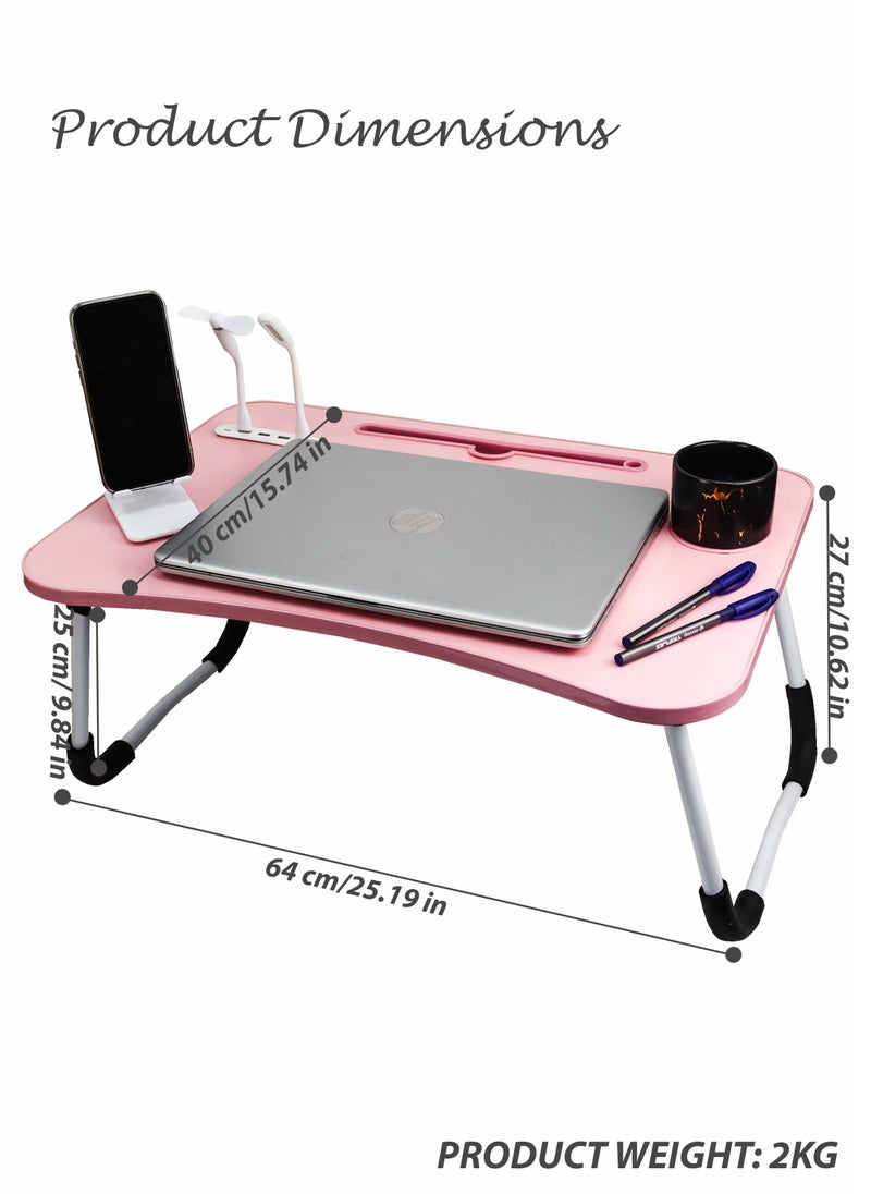 Generic - Portable Folding Laptop Desk for Bed Sofa Couch and Floor with USB Ports Cup Holder iPad Slot and Non-Slip Legs Adjustable Lap Tray Ergonomic Notebook Stand for Working Studying Reading Watching Movies and Camping Folding Desk with Stand for Laptop and Tablet - Image 1