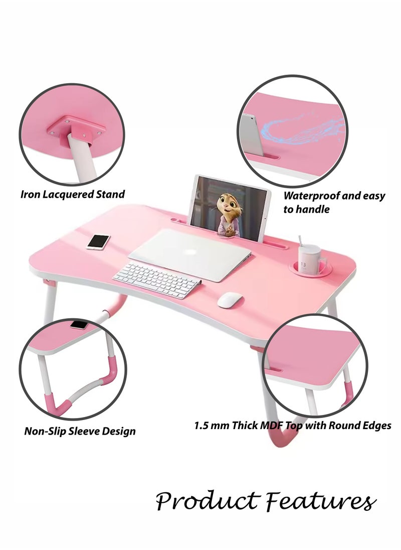 Generic - Portable Folding Laptop Desk for Bed Sofa Couch and Floor with USB Ports Cup Holder iPad Slot and Non-Slip Legs Adjustable Lap Tray Ergonomic Notebook Stand for Working Studying Reading Watching Movies and Camping Folding Desk with Stand for Laptop and Tablet - Image 1