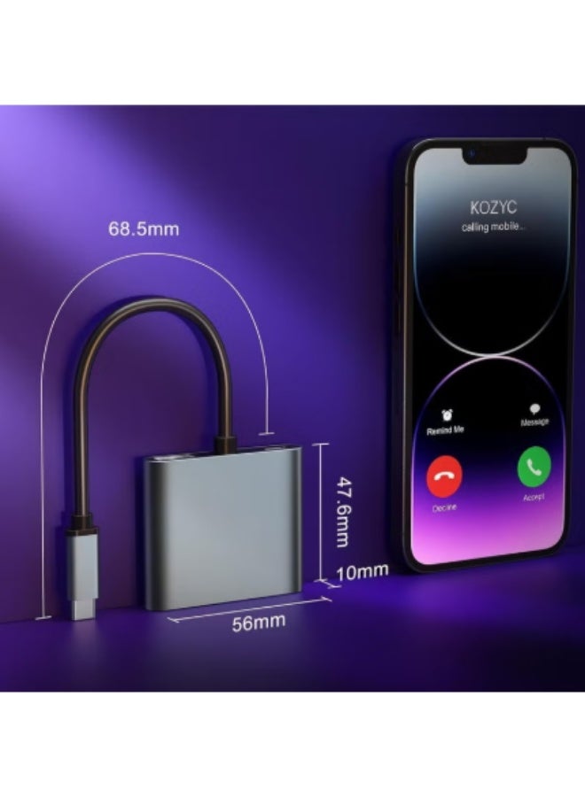 USB C to Dual HDMI Splitter, 2-Monitor Display Adapter, Type C HDMI Hub for Laptops - Image 2