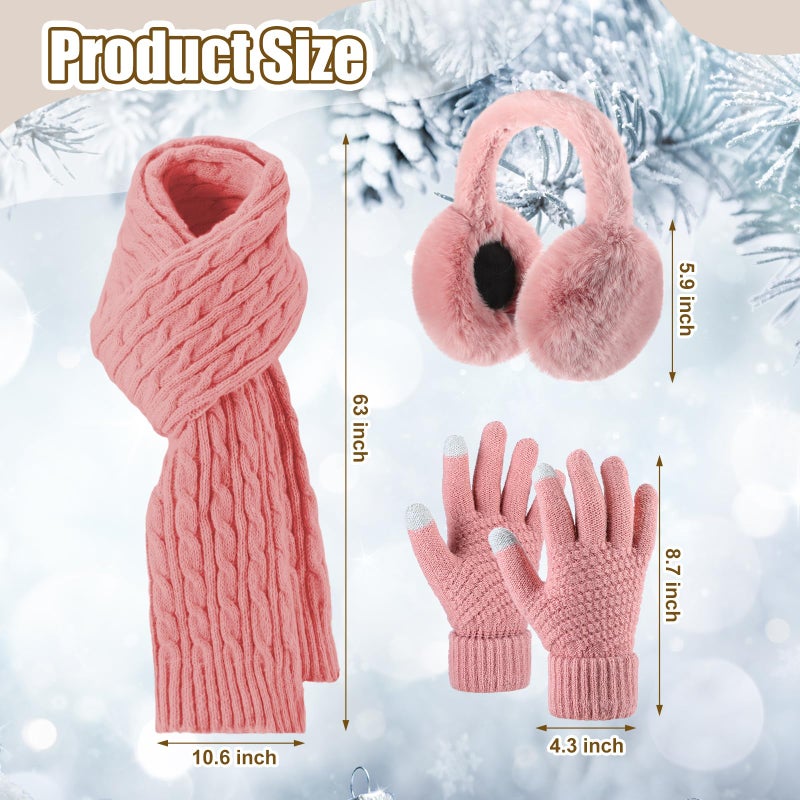 ShinyMatch 12 Pcs Winter Hat Gloves Scarf Earmuff Set Beanie Pompom Fleece Lining Hat Touch Screen Gloves Knitted Scarf(Black, Beige, Pink,Classic Style) - Image 2