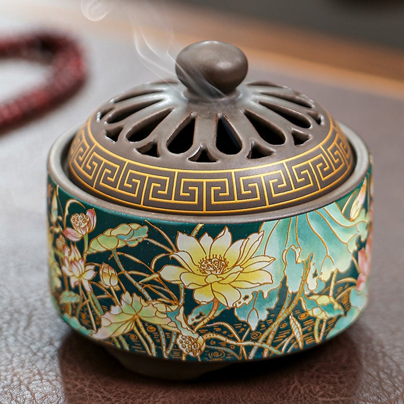 🏠 طقم حامل بخور للزينة مع مبخرة للعلاج بالعطور للمكتب المنزلي ١٠ ١٠ سم خزف أخضر - Image 5