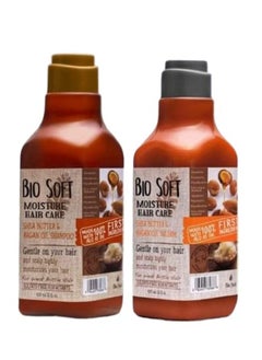 Bio Soft shampoo and conditioner with shea butter and argan oil for damaged and weak hair, the size of the piece is ml 490