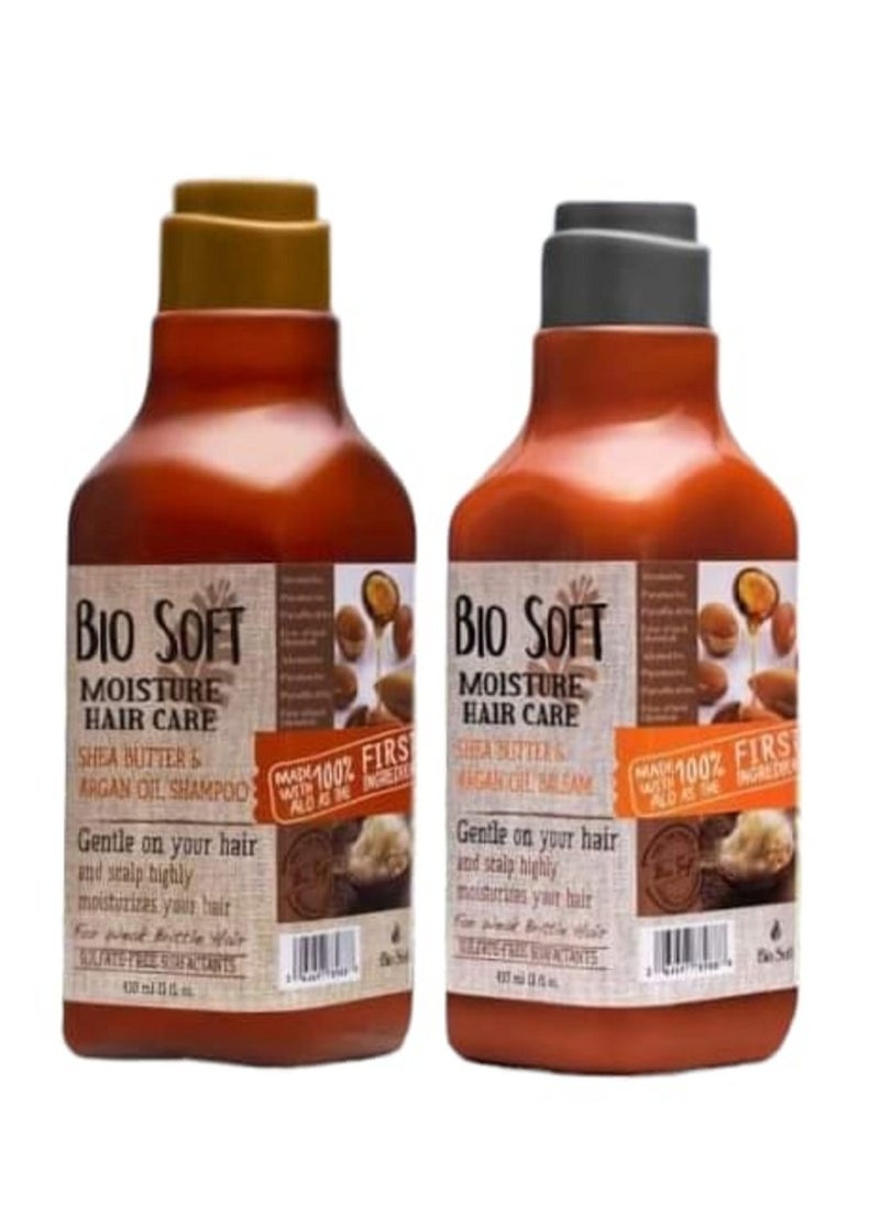 Bio Soft - Bio Soft shampoo and conditioner with shea butter and argan oil for damaged and weak hair, the size of the piece is ml 490 - Image 1