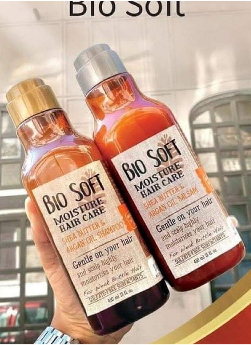 Bio Soft - Bio Soft shampoo and conditioner with shea butter and argan oil for damaged and weak hair, the size of the piece is ml 490 - Image 1