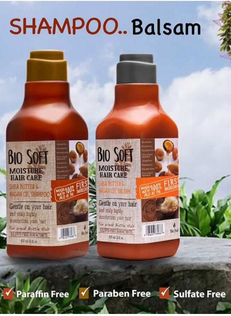 Bio Soft - Bio Soft shampoo and conditioner with shea butter and argan oil for damaged and weak hair, the size of the piece is ml 490 - Image 1