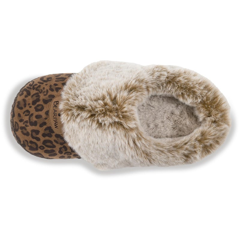 BEARPAW Womens Indoor Microsuede Faux Fur Lined Soft Sole Slipper With Skid Resistant Bottom, Natural Leopard, Medium - Image 4