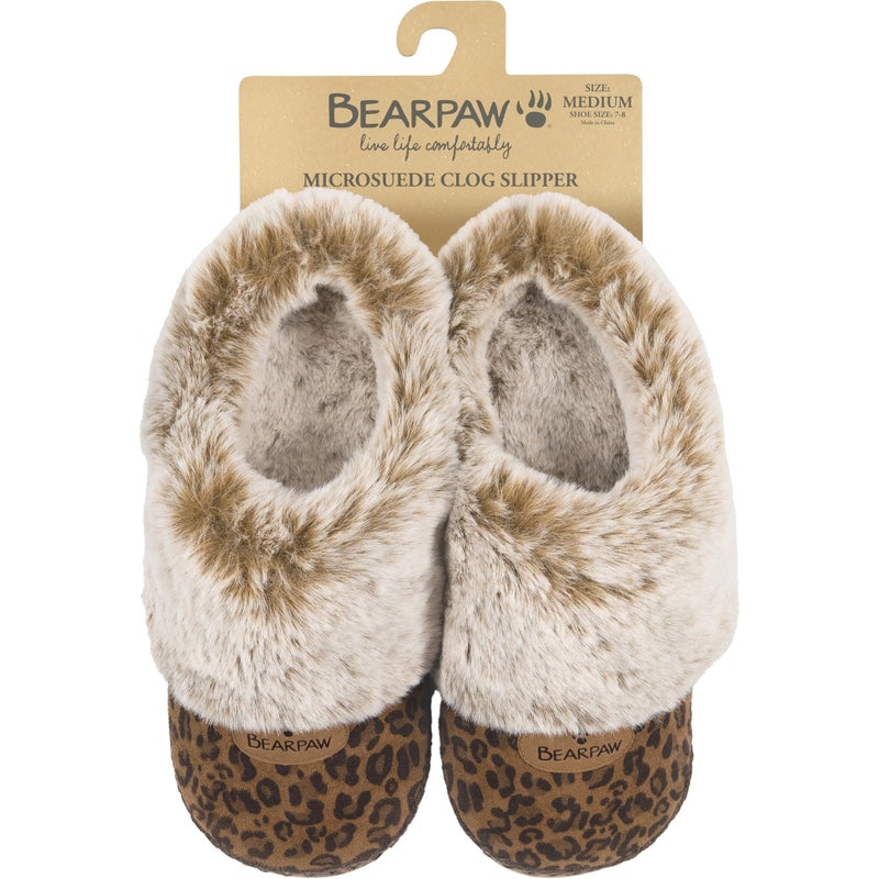 BEARPAW Womens Indoor Microsuede Faux Fur Lined Soft Sole Slipper With Skid Resistant Bottom, Natural Leopard, Medium - Image 3