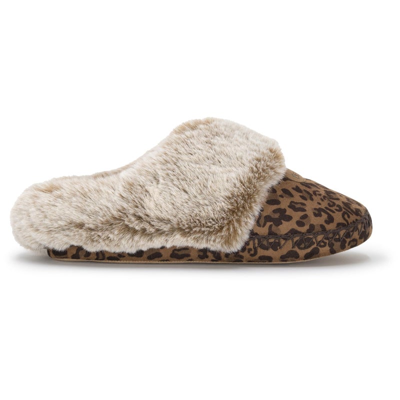 BEARPAW Womens Indoor Microsuede Faux Fur Lined Soft Sole Slipper With Skid Resistant Bottom, Natural Leopard, Medium - Image 5