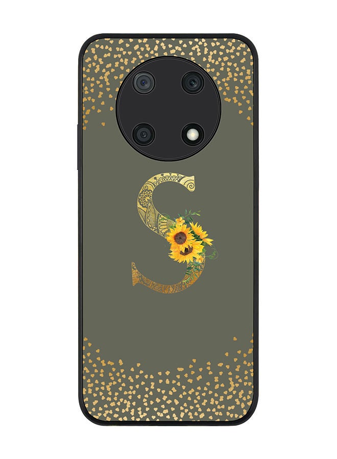 Stylizedd Rugged Black edge case for Huawei nova Y90 Slim fit Soft Case Flexible Rubber Edges Anti Drop TPU Gel Thin Cover - Custom Monogram Initial Letter Floral Pattern Alphabet - S (Olive Green ) - Image 1