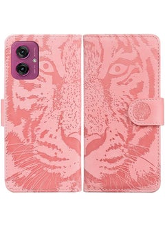 For Motorola Moto G55 Tiger Embossing Pattern Leather Phone Case(Pink)
