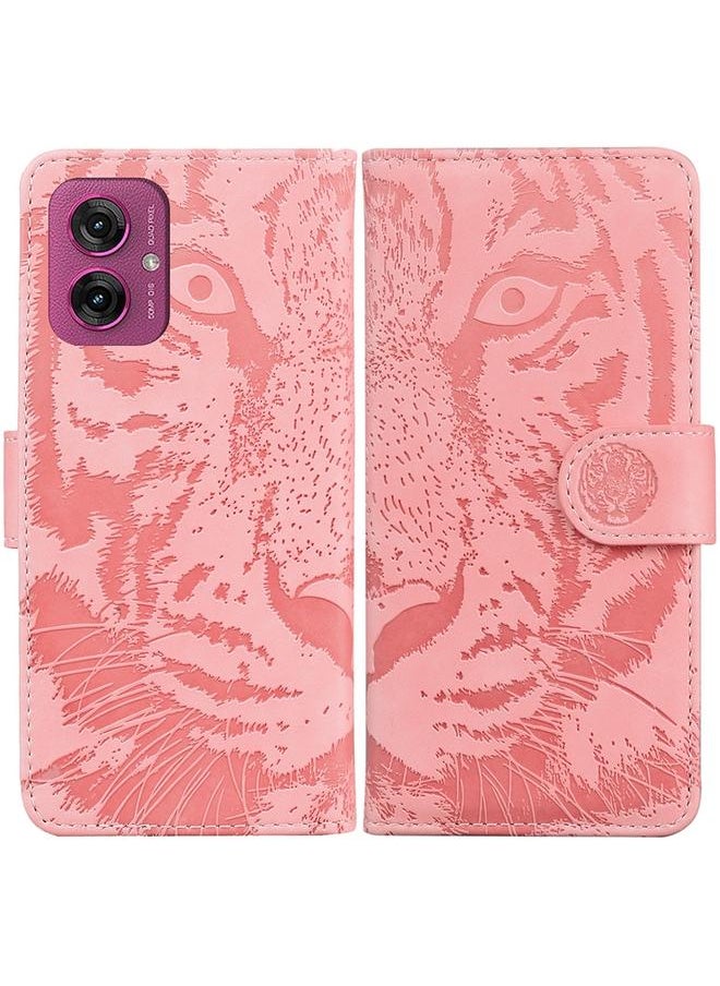 erorex - For Motorola Moto G55 Tiger Embossing Pattern Leather Phone Case(Pink) - Image 1
