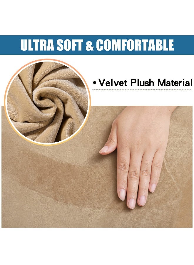 Smiry Velvet Seat Covers for Dining Room Chair Set of 4, Stretch Fit Removable Washable Chair Seat Cushion Protector Slipcovers with Ties, Beige - Image 2