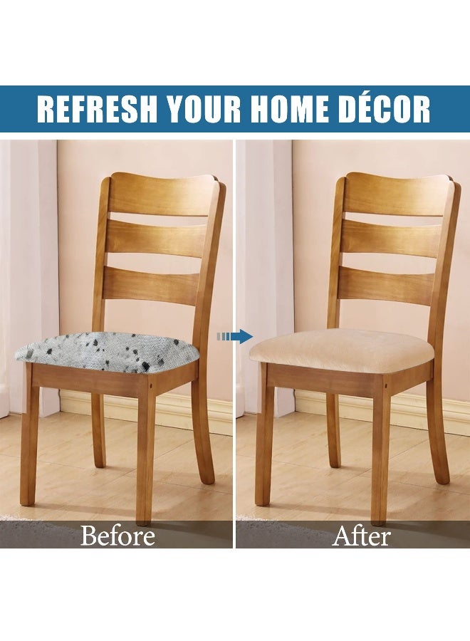 Smiry Velvet Seat Covers for Dining Room Chair Set of 4, Stretch Fit Removable Washable Chair Seat Cushion Protector Slipcovers with Ties, Beige - Image 5