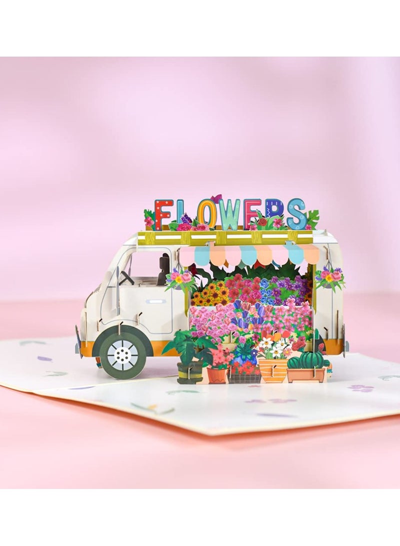 KASTWAVE Flower Truck Pop Up Card Handmade 3D Greeting Cards for Mothers Day Valentines Day Wedding Anniversary Thank You Thinking of You Sympathy Get Well All Occasion - Image 3