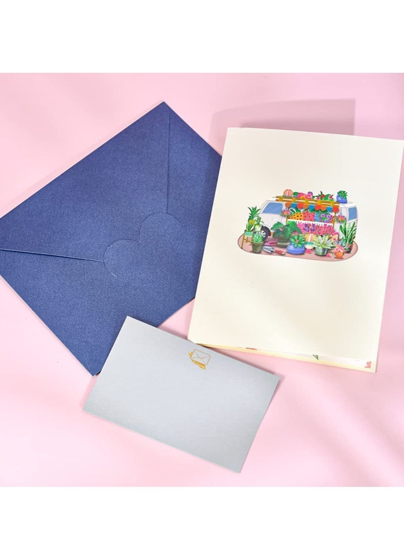 KASTWAVE Flower Truck Pop Up Card Handmade 3D Greeting Cards for Mothers Day Valentines Day Wedding Anniversary Thank You Thinking of You Sympathy Get Well All Occasion - Image 5