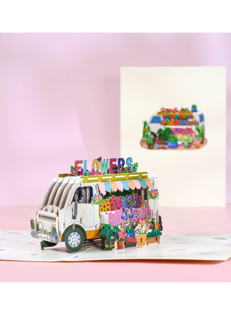 KASTWAVE Flower Truck Pop Up Card Handmade 3D Greeting Cards for Mothers Day Valentines Day Wedding Anniversary Thank You Thinking of You Sympathy Get Well All Occasion - Image 4