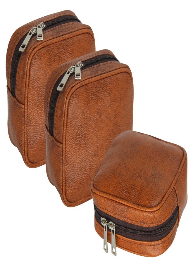 Luces Fabric Makeup Jewellery Kit Organizer Locker Box Organizer Pouch for Necklaces Earring Ring Cosmetic Travel Storage Case for Women Girls Pack of 3 Tan - Image 1