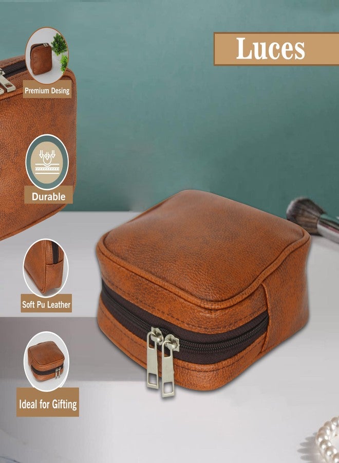 Luces Fabric Makeup Jewellery Kit Organizer Locker Box Organizer Pouch for Necklaces Earring Ring Cosmetic Travel Storage Case for Women Girls Pack of 3 Tan - Image 4