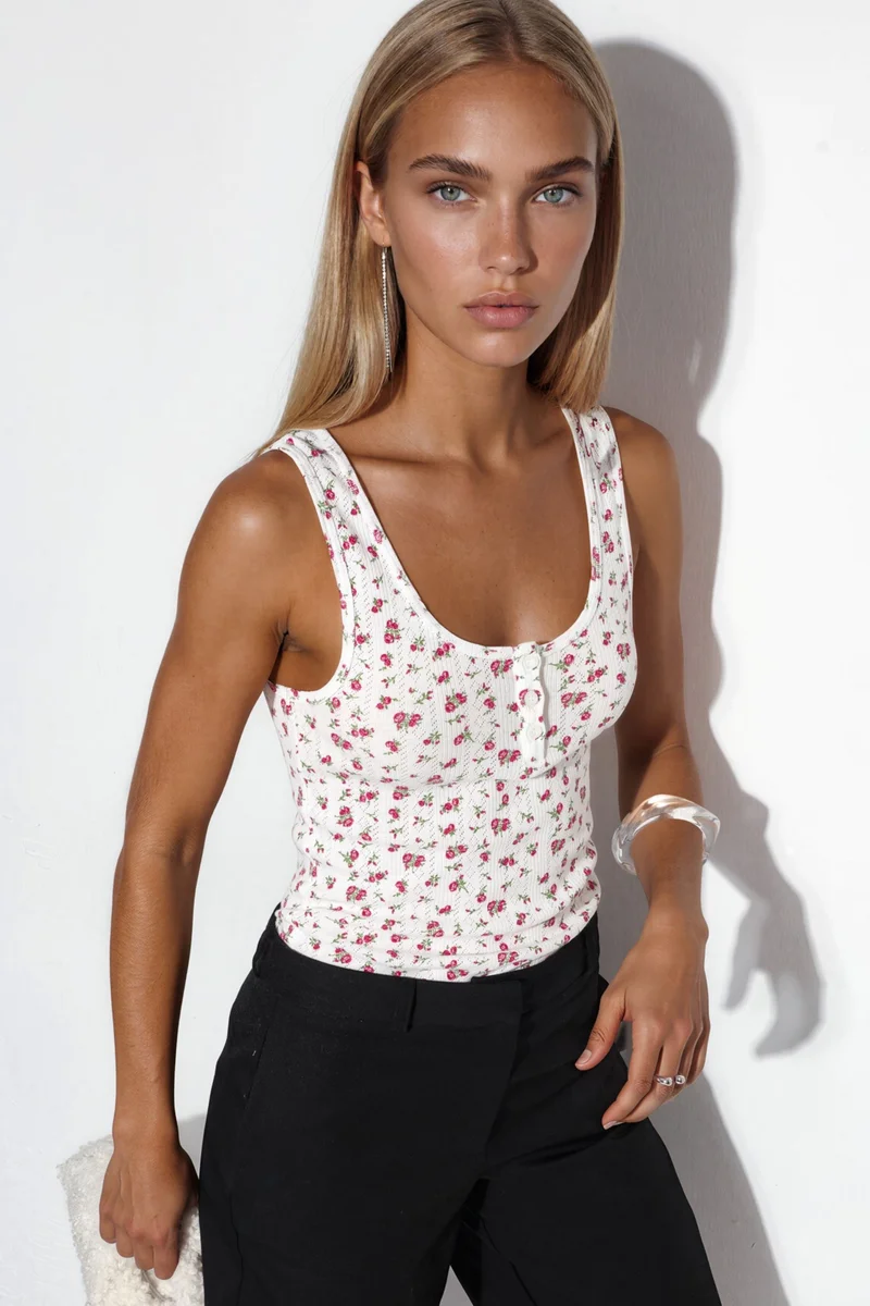BUSEM Floral Button Cami Top