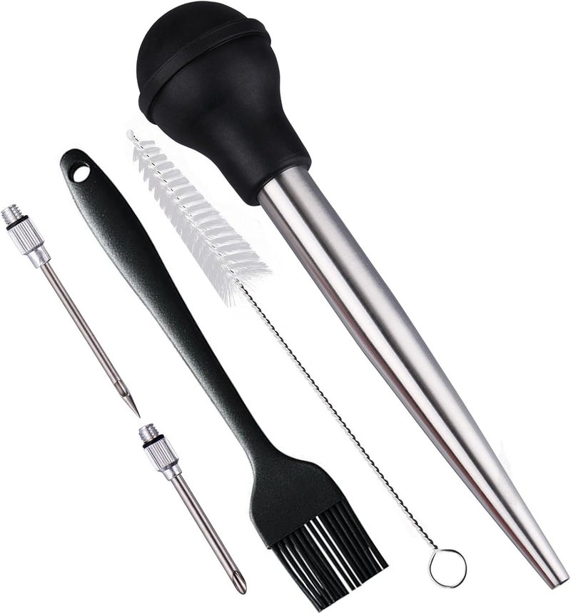 Smithcraft Turkey Baster, Stainless Steel Turkey Baster, Baster Syringe Meat Injector Baster Set with 2 Needles&2 Cleaning Basting Brush, Baster for Flavor Meat Poultry, Beef&Chicken Cooking Black - Image 1